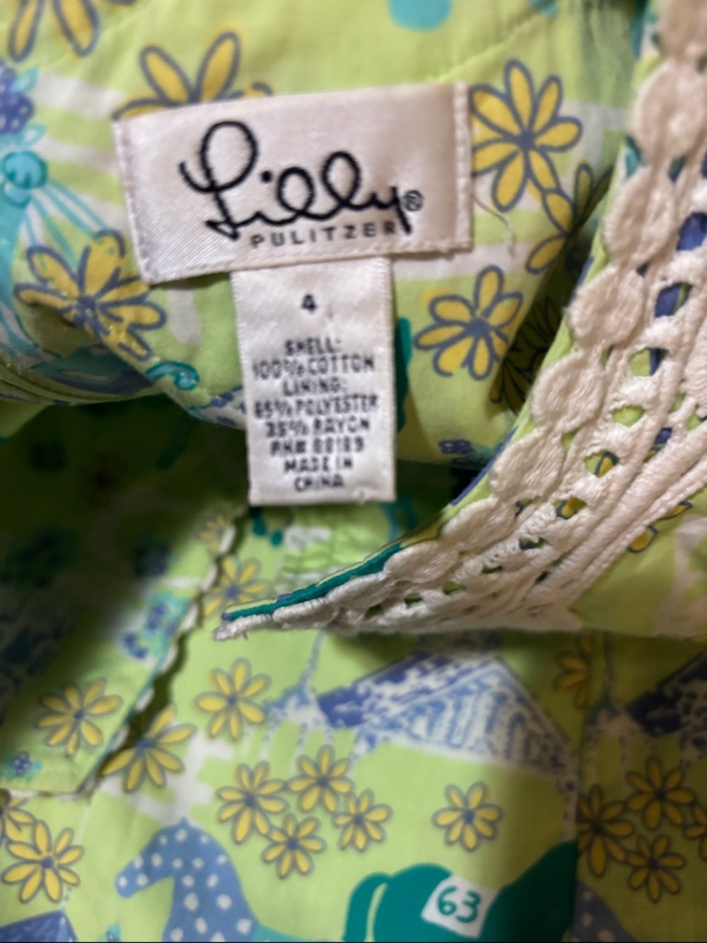 Lilly Pulitzer Lime & Teal Horse-Print Lace-Trim Sleeveless Top - Picture 2 of 6